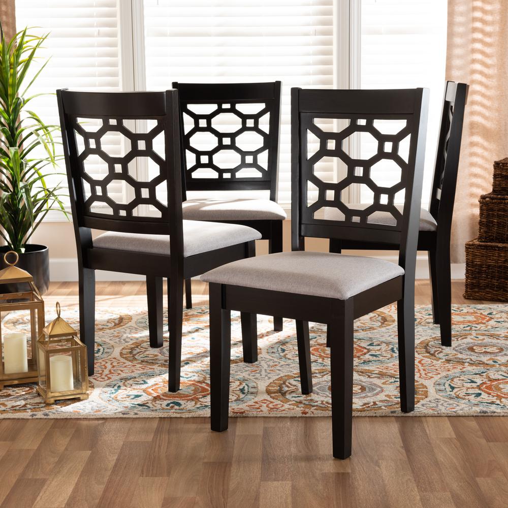 Grey Fabric Upholstered and Dark Brown Finished Wood 4-Piece Dining Chair Set. Picture 10