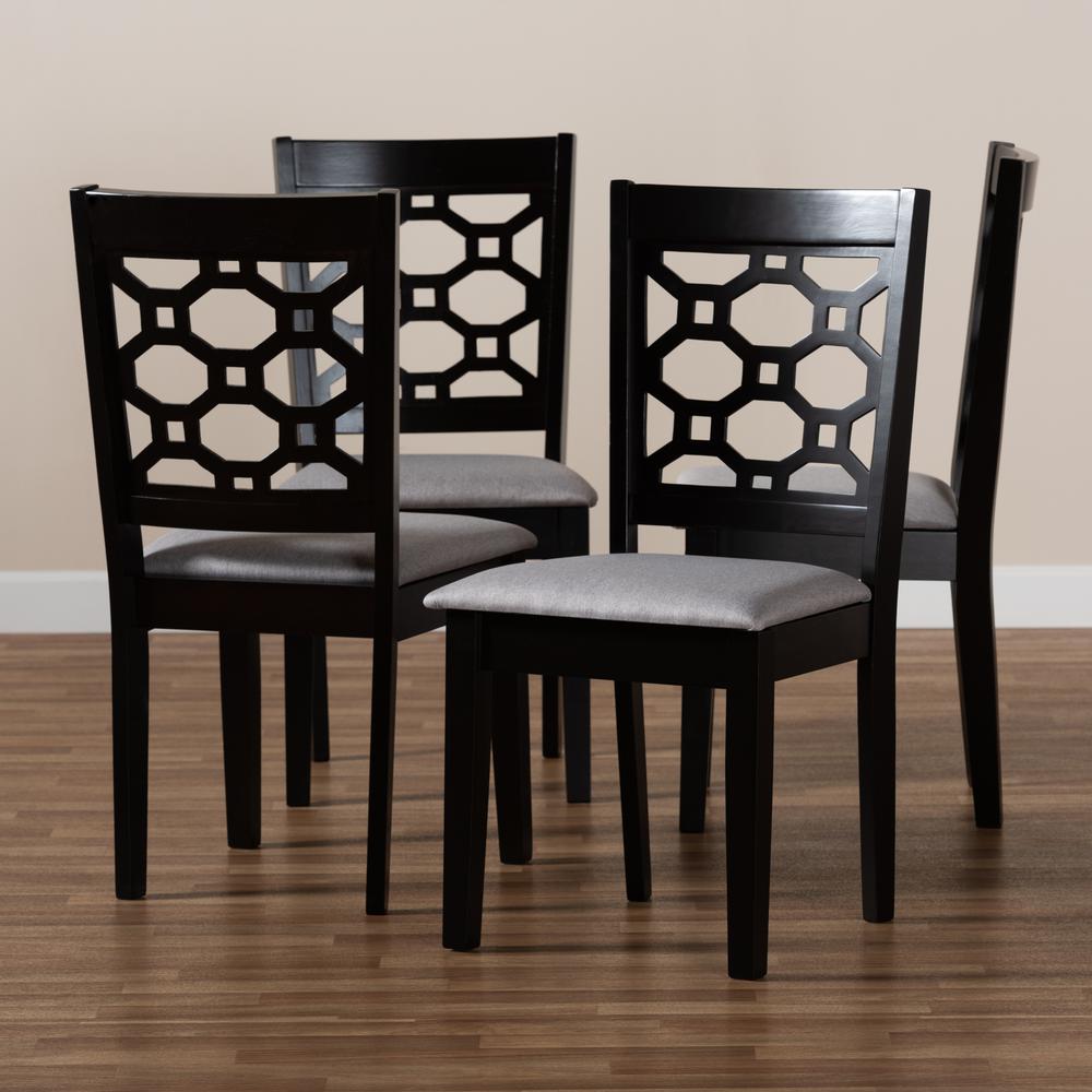 Grey Fabric Upholstered and Dark Brown Finished Wood 4-Piece Dining Chair Set. Picture 11
