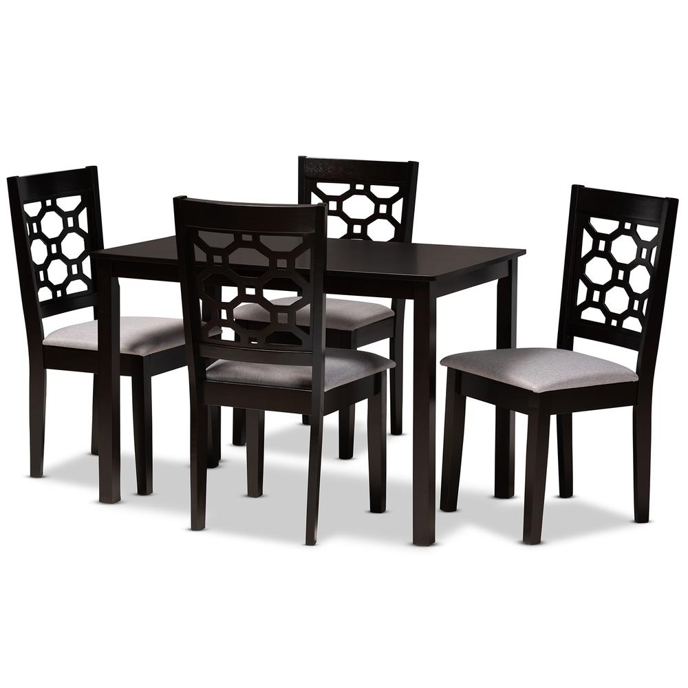 Grey Fabric Upholstered and Dark Brown Finished Wood 5-Piece Dining Set. Picture 9