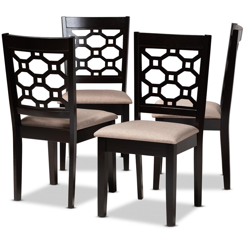 Sand Fabric Upholstered and Dark Brown Finished Wood 4-Piece Dining Chair Set. Picture 7