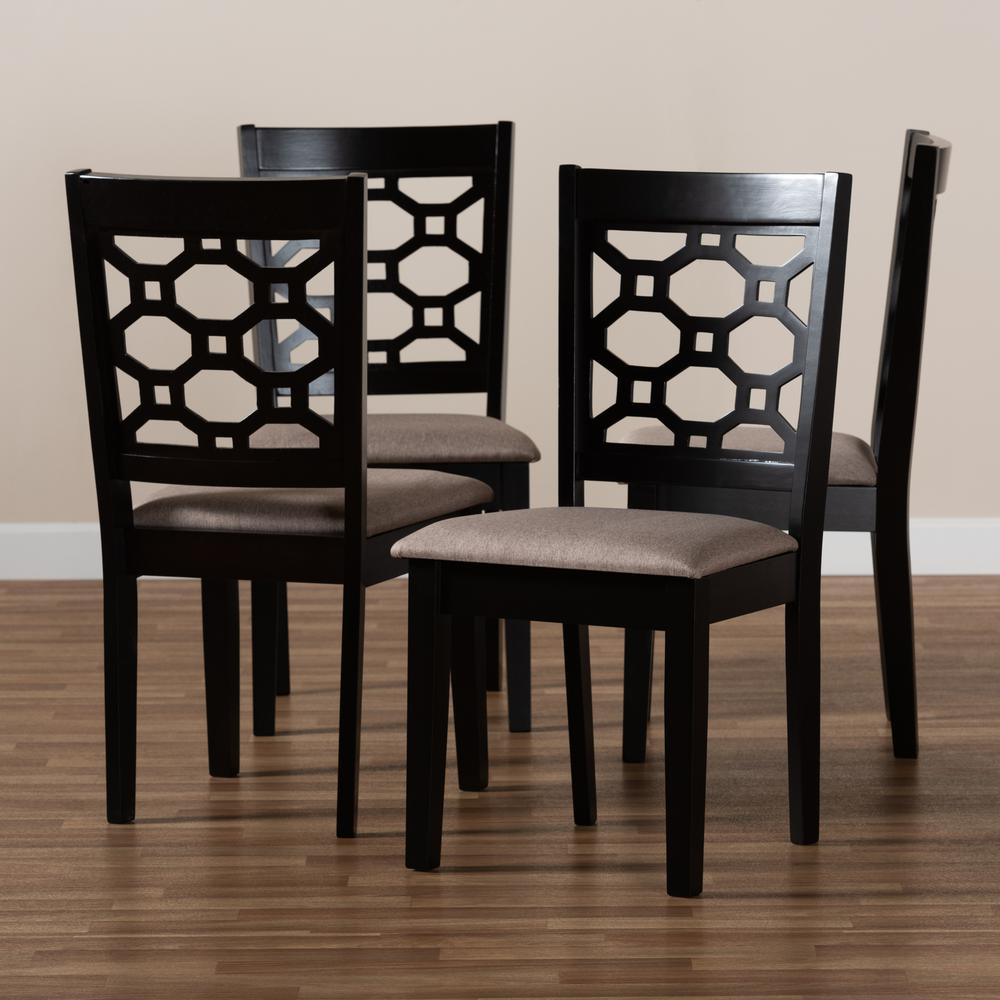 Sand Fabric Upholstered and Dark Brown Finished Wood 4-Piece Dining Chair Set. Picture 11