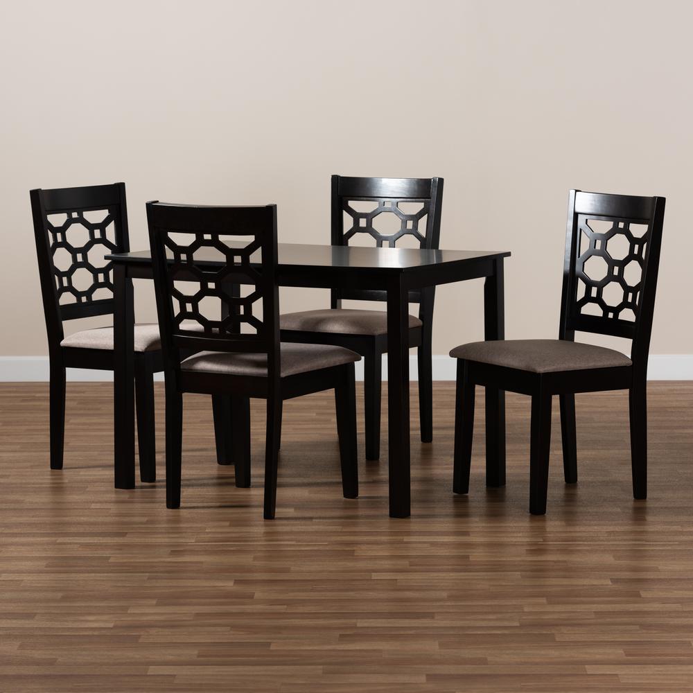 Sand Fabric Upholstered and Dark Brown Finished Wood 5-Piece Dining Set. Picture 15