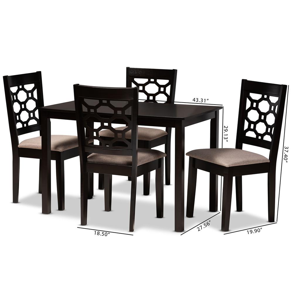 Sand Fabric Upholstered and Dark Brown Finished Wood 5-Piece Dining Set. Picture 16