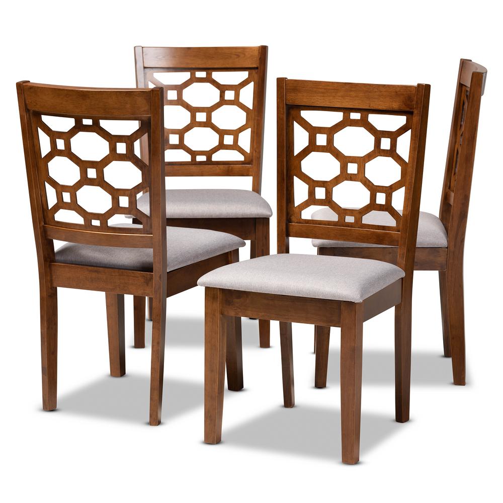 Grey Fabric Upholstered and Walnut Brown Finished Wood 4-Piece Dining Chair Set. Picture 7