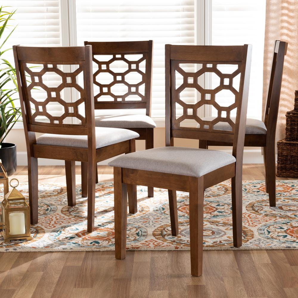 Grey Fabric Upholstered and Walnut Brown Finished Wood 4-Piece Dining Chair Set. Picture 10