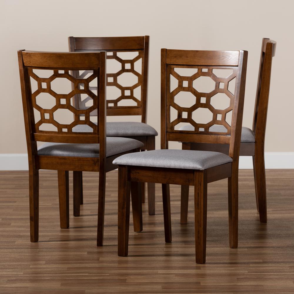 Grey Fabric Upholstered and Walnut Brown Finished Wood 4-Piece Dining Chair Set. Picture 11