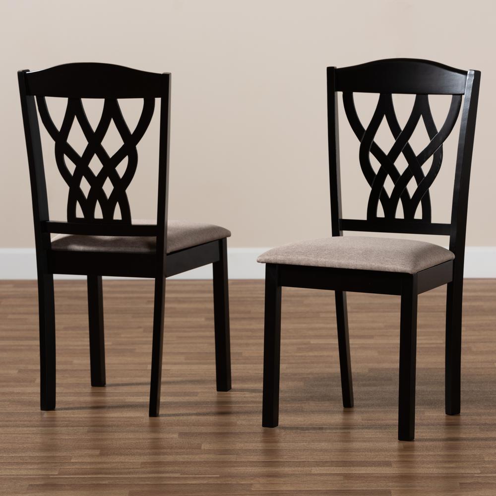 Sand Fabric Upholstered and Dark Brown Finished Wood 2-Piece Dining Chair Set. Picture 13