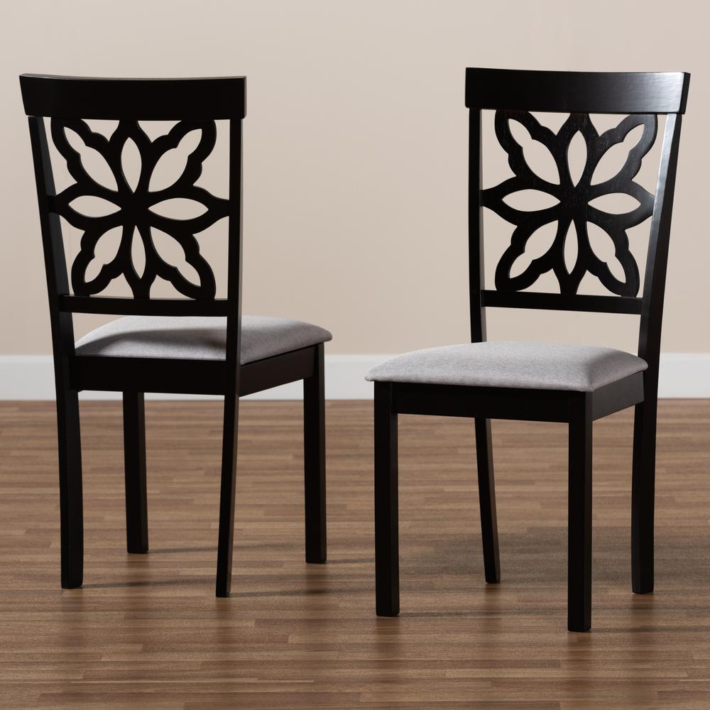 Grey Fabric Upholstered and Dark Brown Finished Wood 2-Piece Dining Chair Set. Picture 13