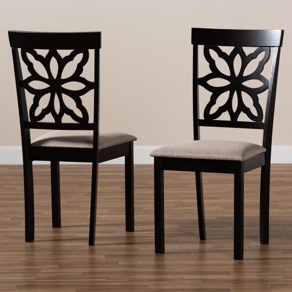 Sand Fabric Upholstered and Dark Brown Finished Wood 2-Piece Dining Chair Set. Picture 13