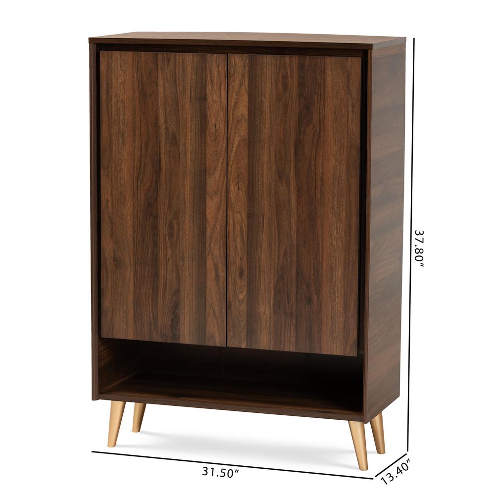 Walnut Brown and Gold Finished Wood 2-Door Entryway Shoe storage Cabinet. Picture 20
