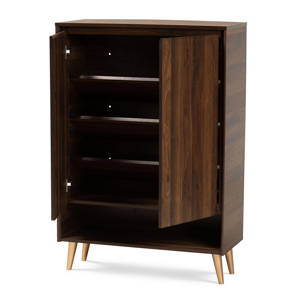 Walnut Brown and Gold Finished Wood 2-Door Entryway Shoe storage Cabinet. Picture 12