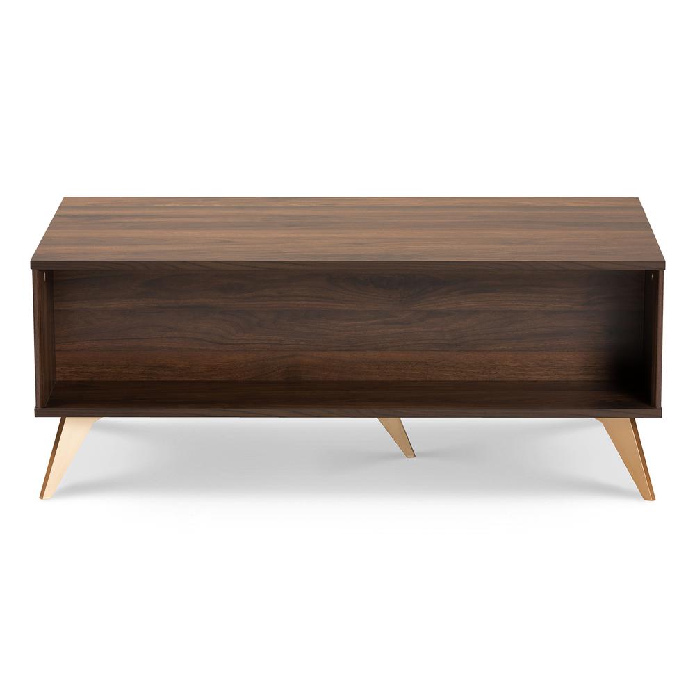 Edel Mid-Century Modern Walnut Brown and Gold Finished Wood Coffee Table. Picture 16