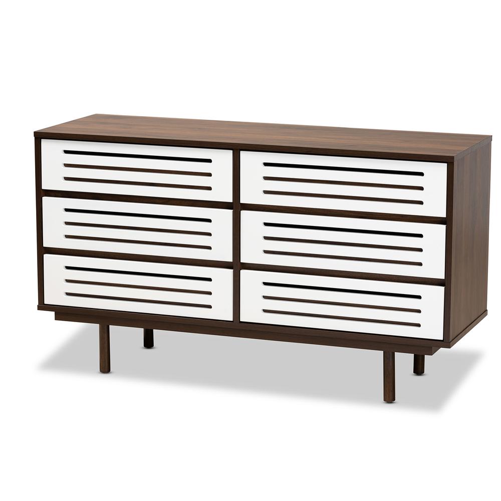 Two-Tone Walnut Brown and White Finished Wood 6-Drawer Dresser. Picture 10
