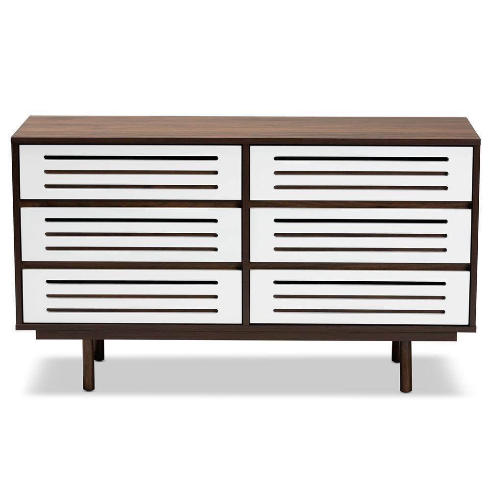 Two-Tone Walnut Brown and White Finished Wood 6-Drawer Dresser. Picture 12