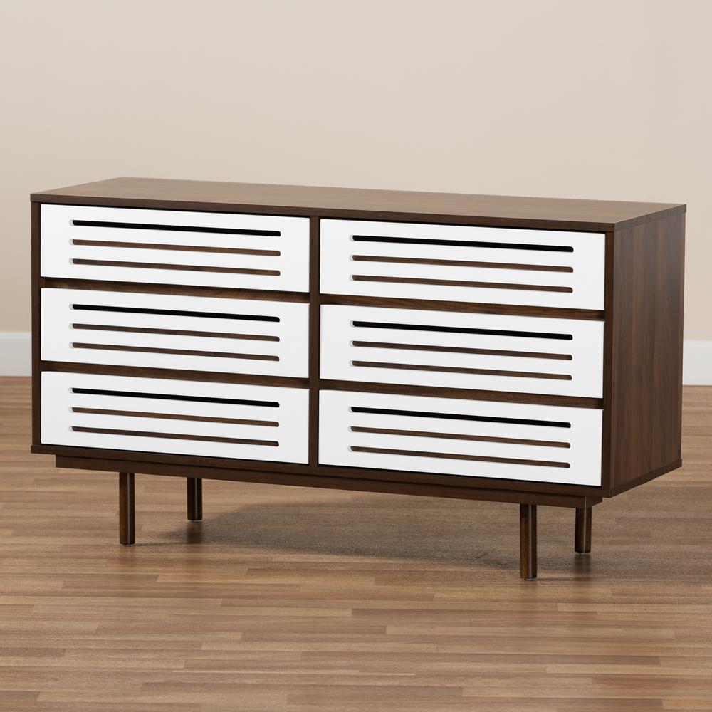 Two-Tone Walnut Brown and White Finished Wood 6-Drawer Dresser. Picture 17