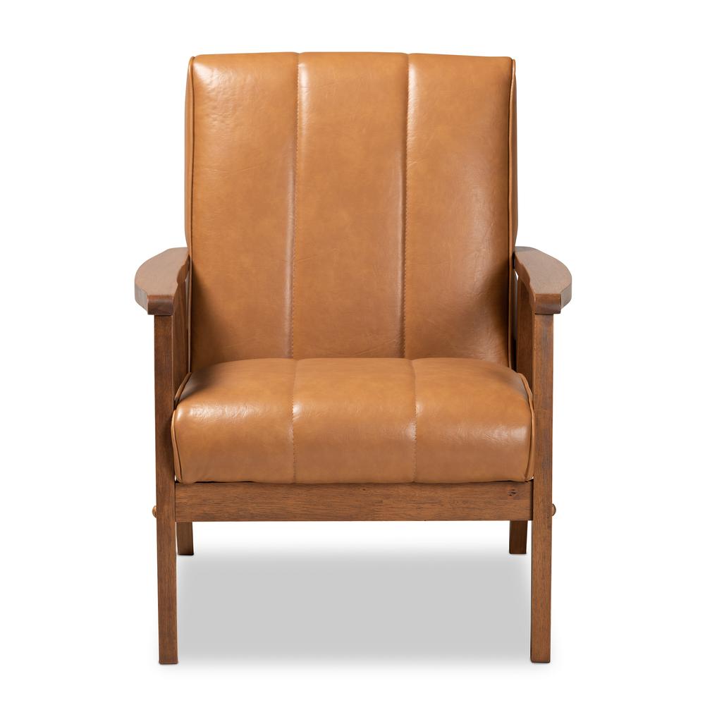 Leather Upholstered and Walnut Brown finished Wood Lounge Chair. Picture 11