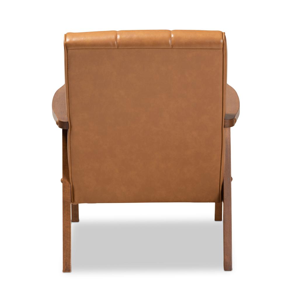 Leather Upholstered and Walnut Brown finished Wood Lounge Chair. Picture 13