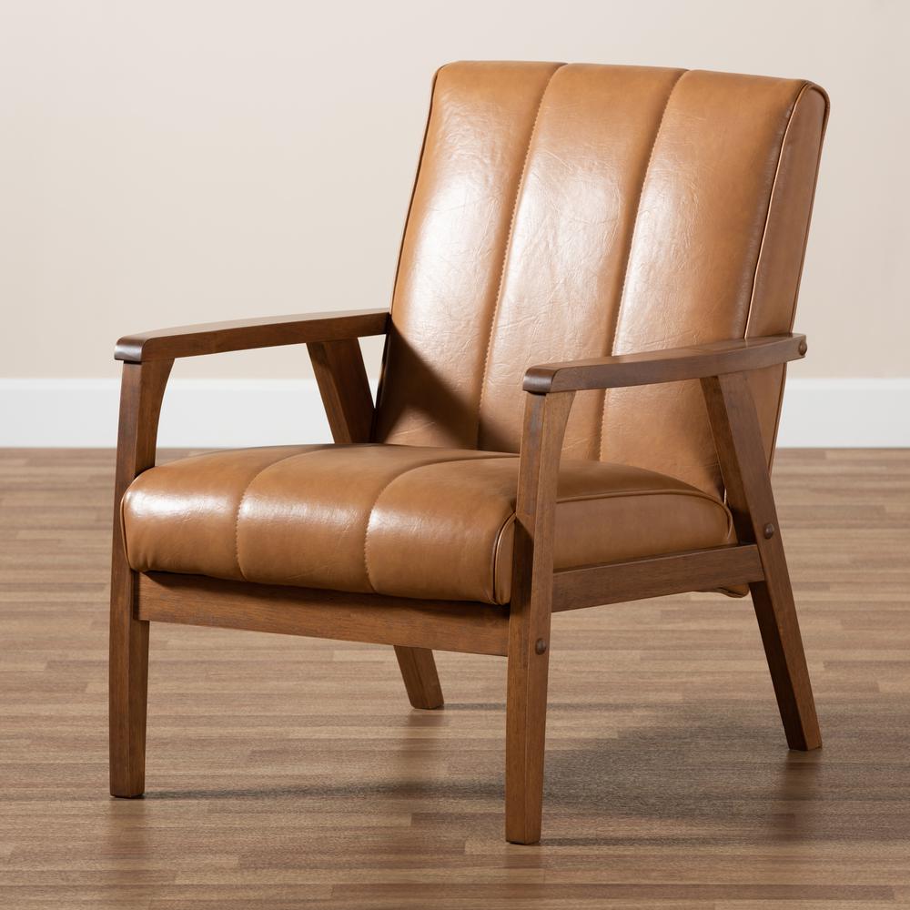 Leather Upholstered and Walnut Brown finished Wood Lounge Chair. Picture 17