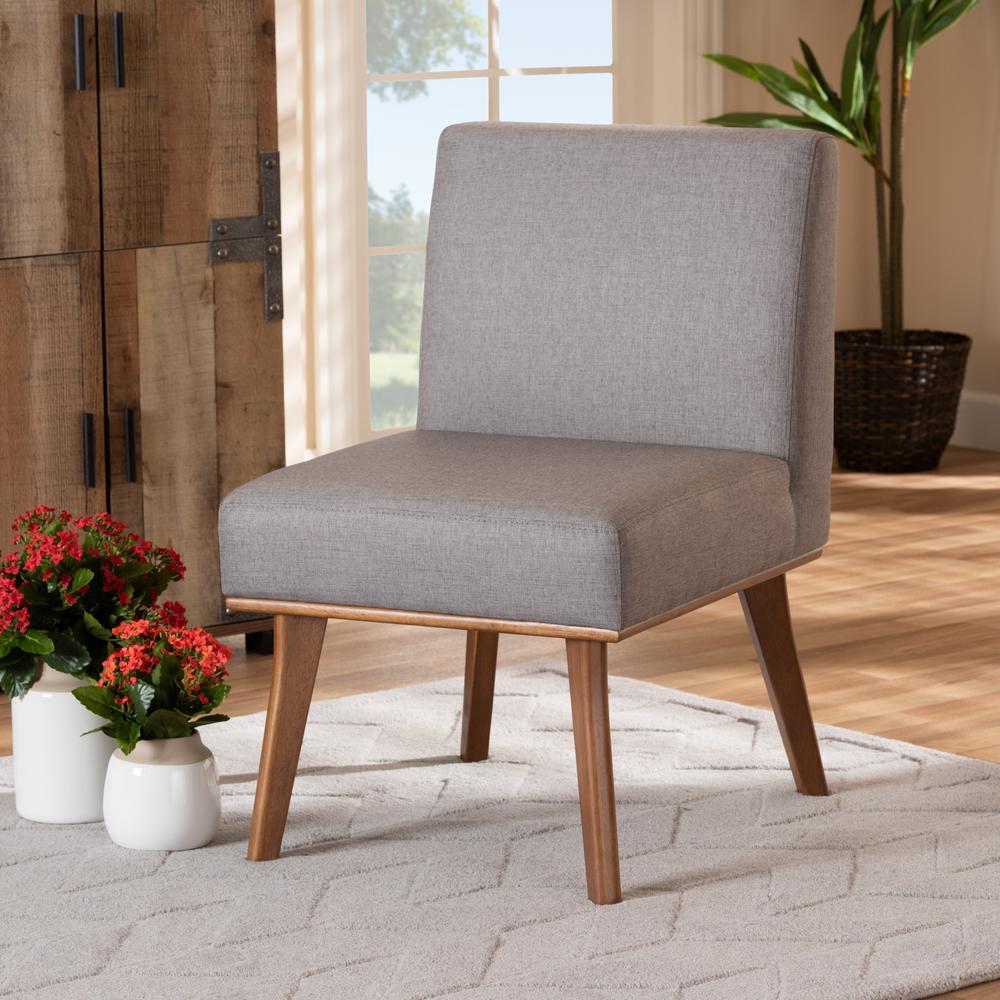 Grey Fabric Upholstered and Walnut Brown Finished Wood Dining Chair. Picture 16