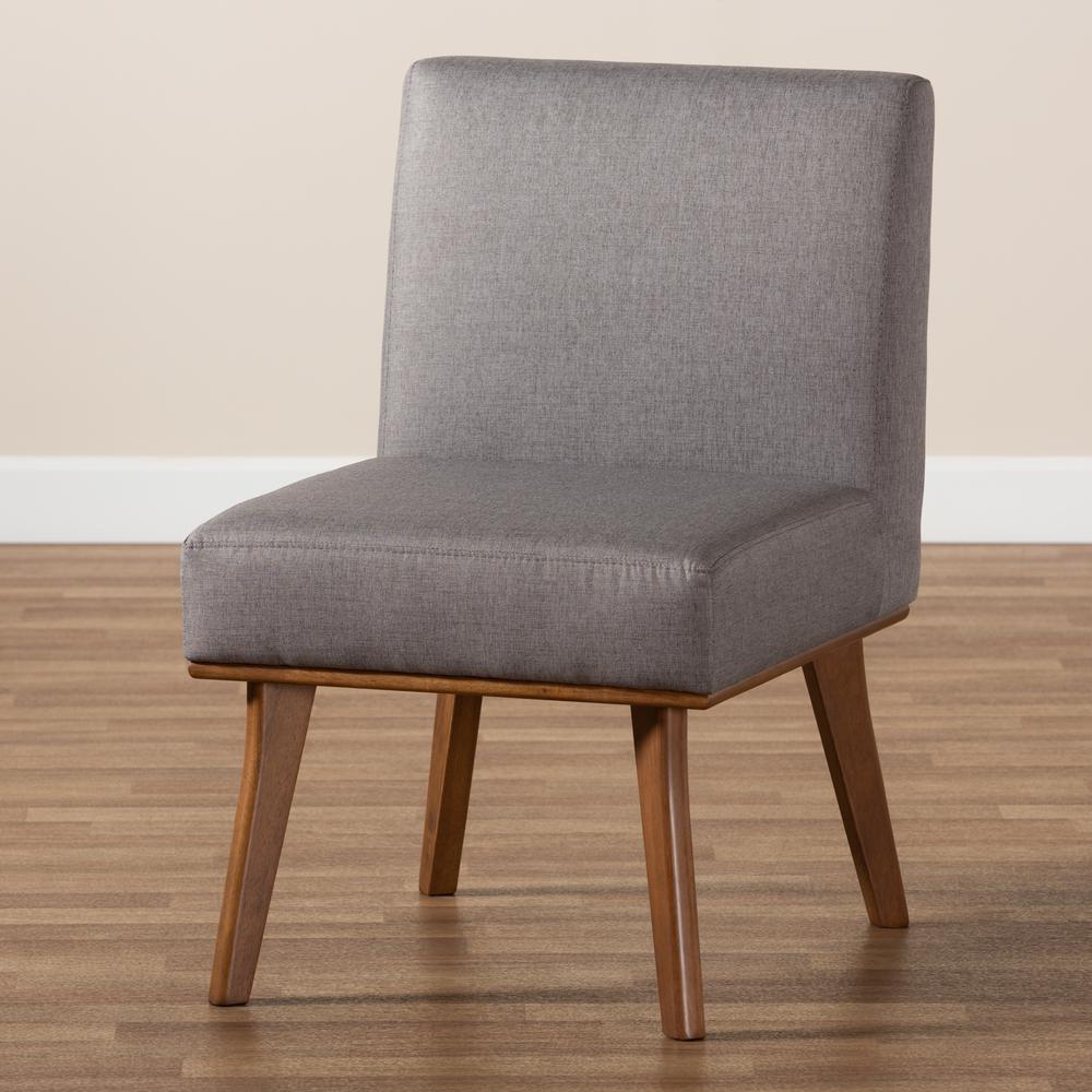 Grey Fabric Upholstered and Walnut Brown Finished Wood Dining Chair. Picture 17