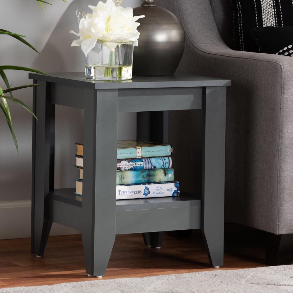 Audra Modern and Contemporary Grey Finished Wood Living Room End Table. Picture 12