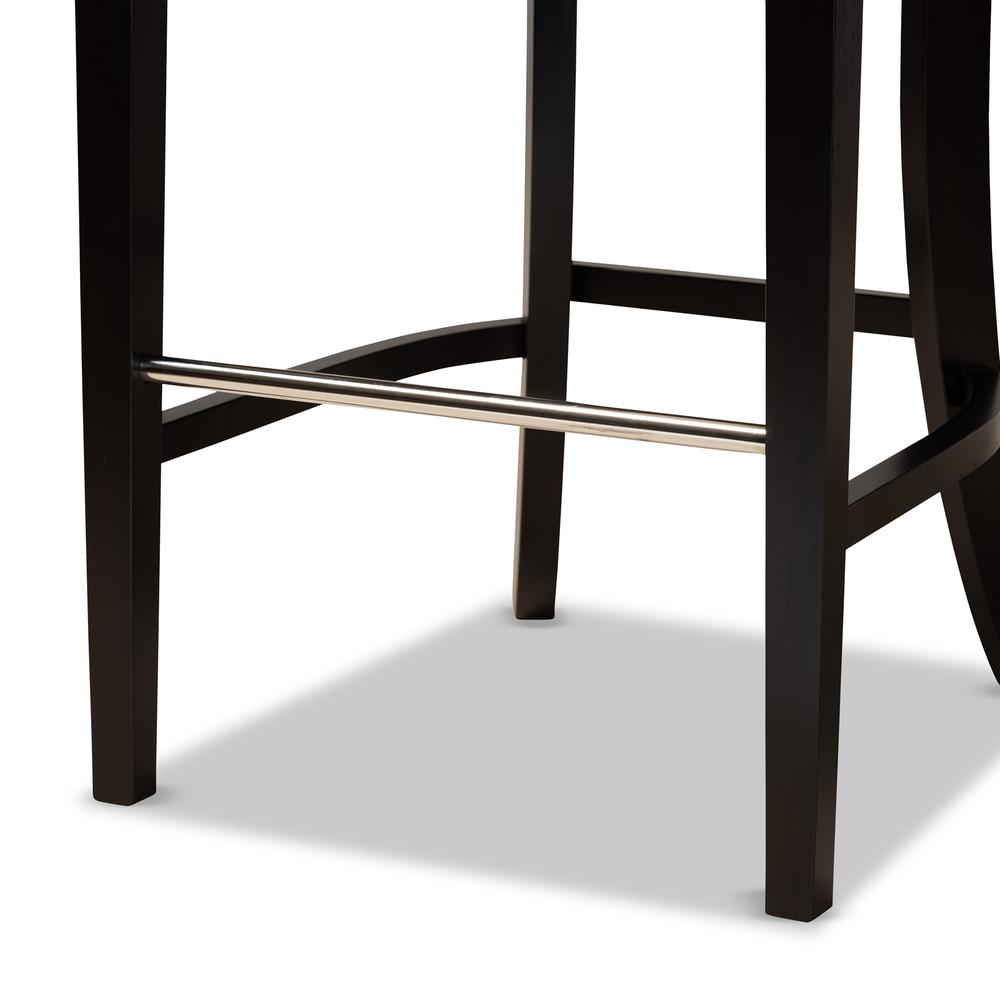 Grey Fabric Upholstered and Dark Brown Finished Wood 2-Piece Bar Stool Set. Picture 13