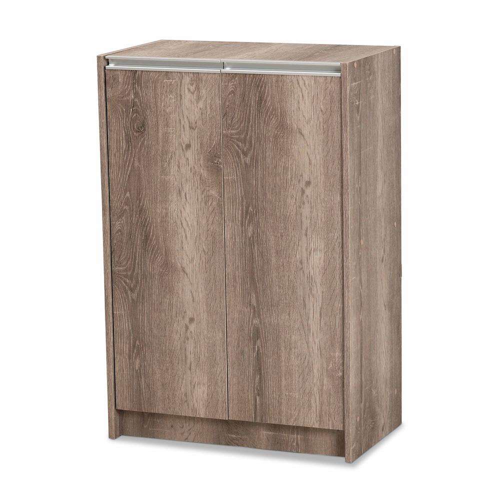 Langston Modern and Contemporary Weathered Oak Finished Wood 2-Door Shoe Cabinet. Picture 10
