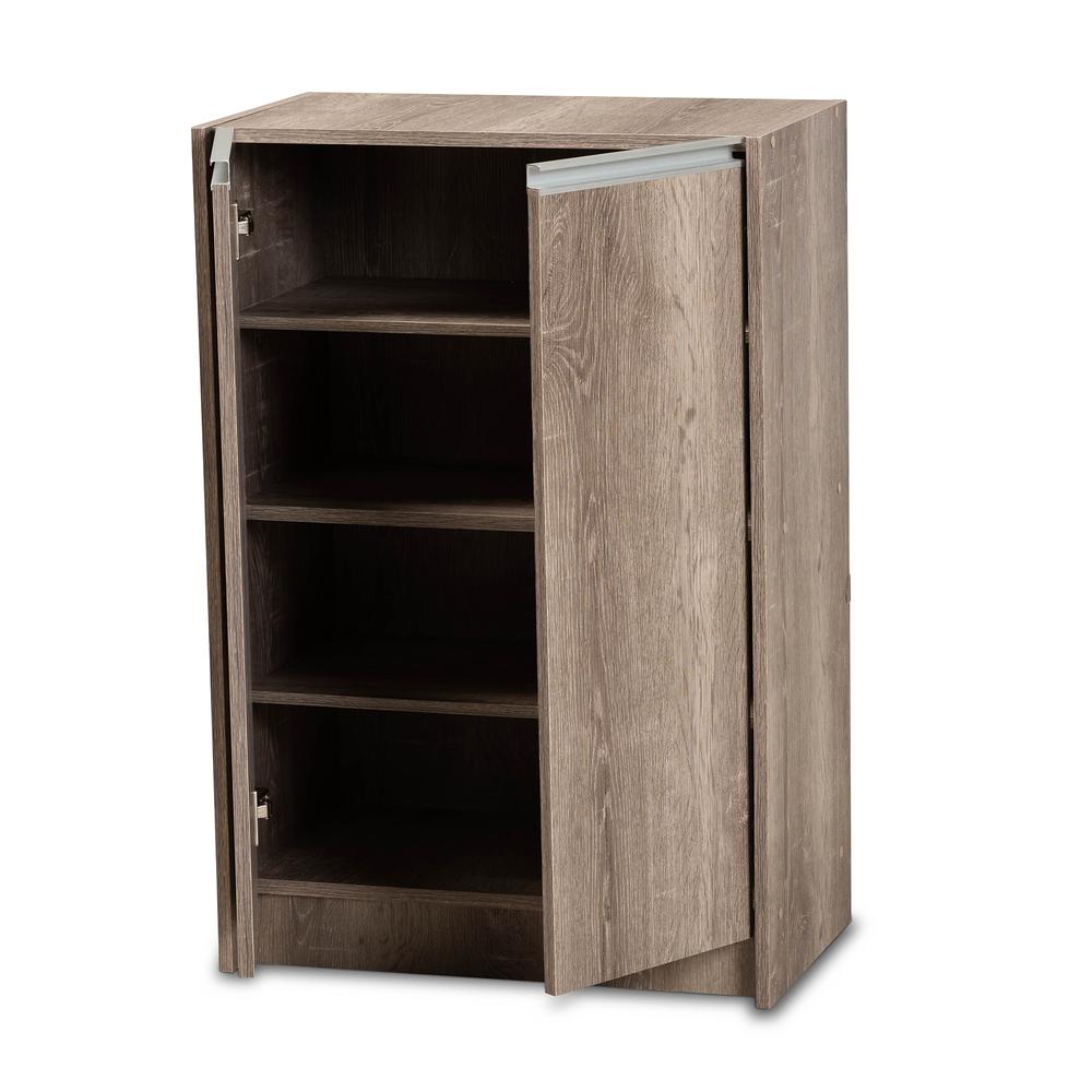 Langston Modern and Contemporary Weathered Oak Finished Wood 2-Door Shoe Cabinet. Picture 11
