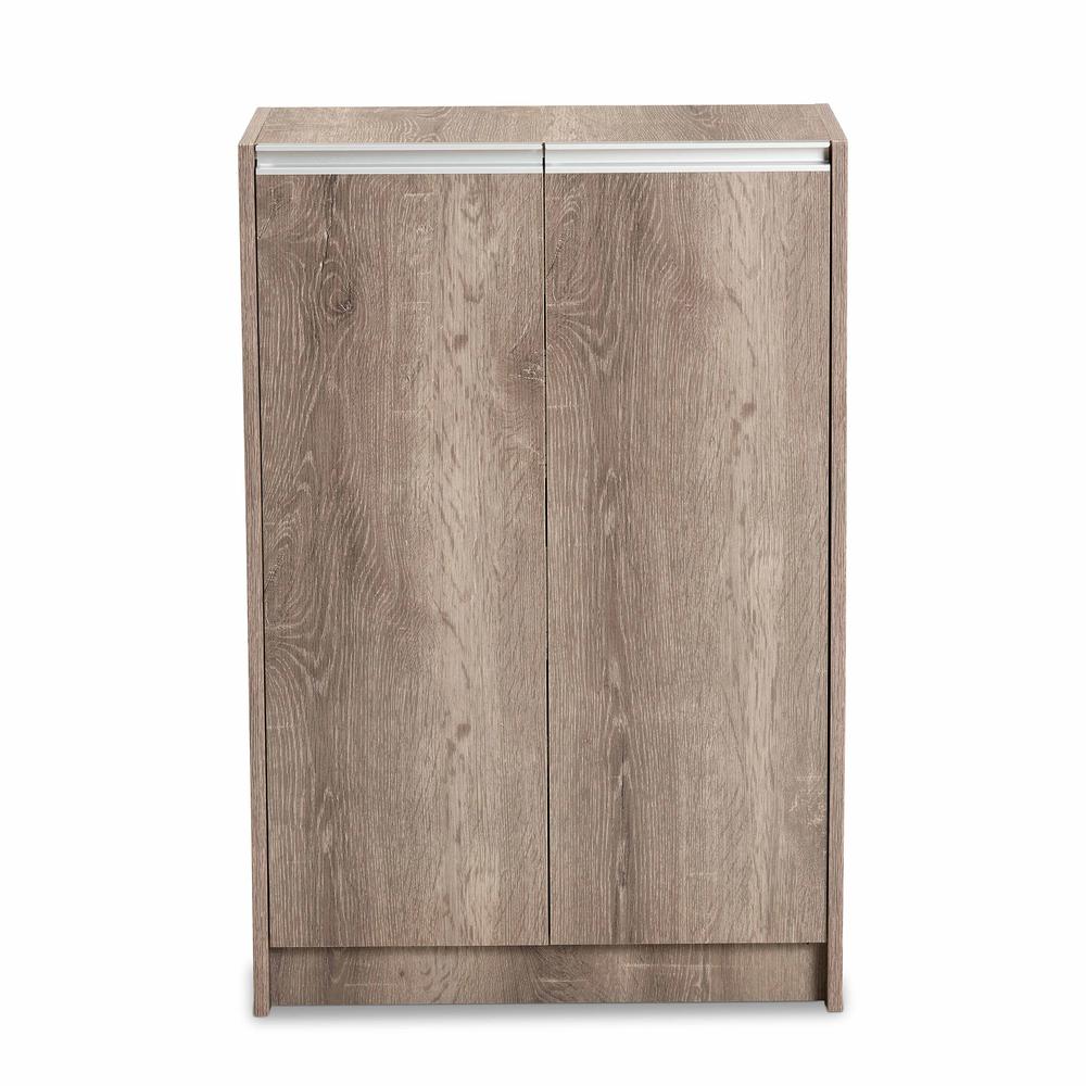 Langston Modern and Contemporary Weathered Oak Finished Wood 2-Door Shoe Cabinet. Picture 12