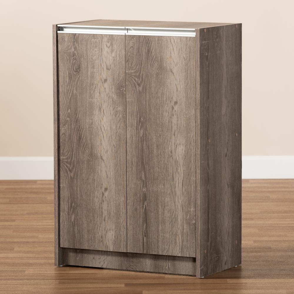 Langston Modern and Contemporary Weathered Oak Finished Wood 2-Door Shoe Cabinet. Picture 17