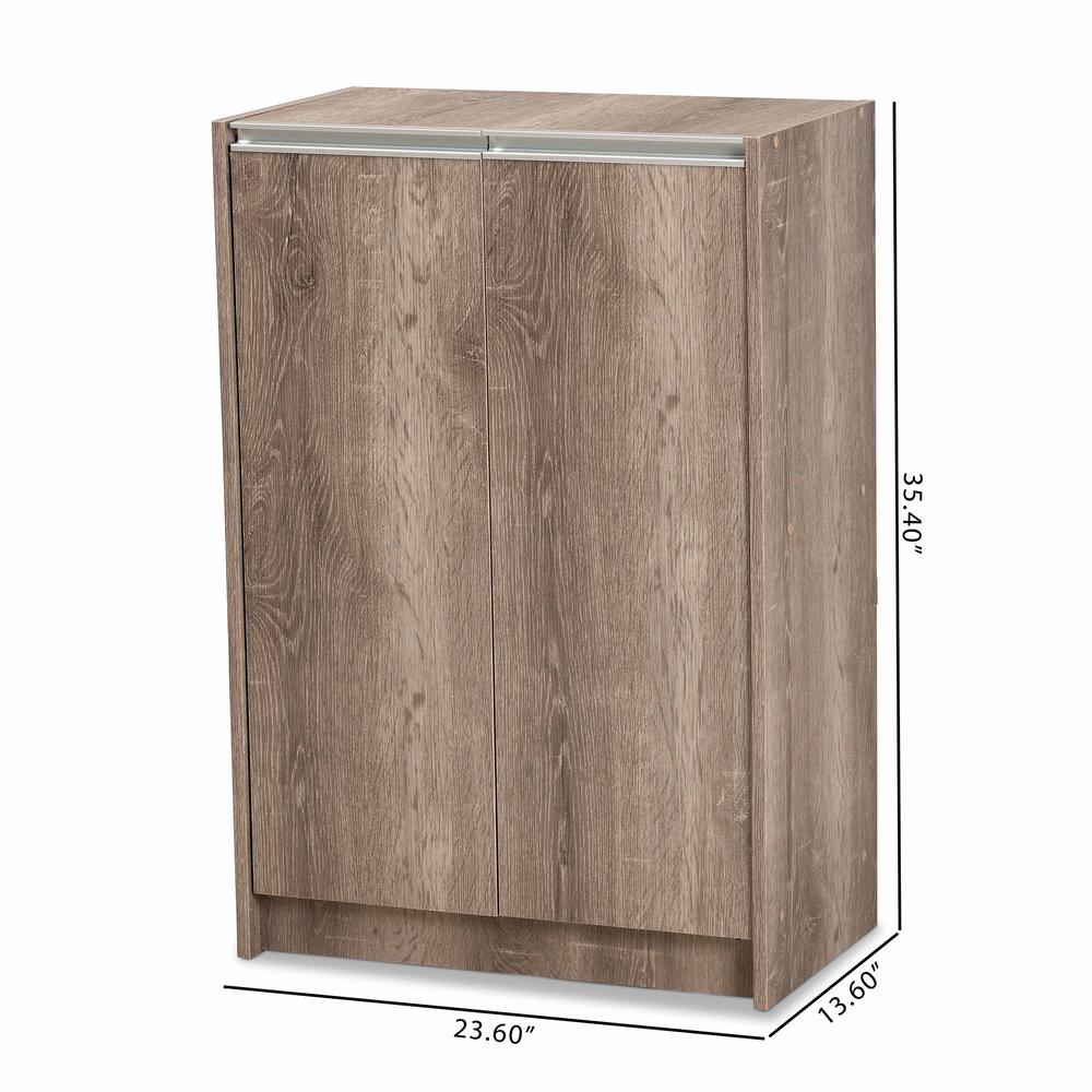 Langston Modern and Contemporary Weathered Oak Finished Wood 2-Door Shoe Cabinet. Picture 18