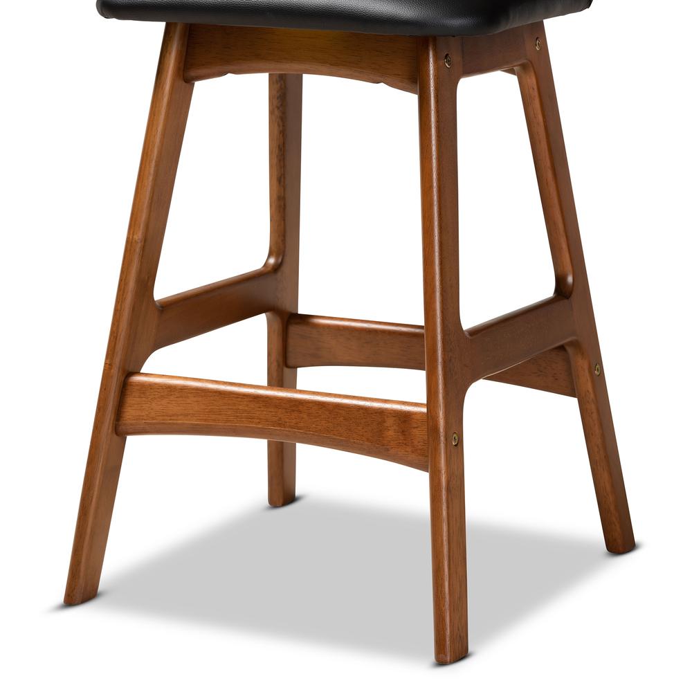Leather Upholstered and Walnut Brown Finished Wood 2-Piece Counter Stool Set. Picture 13