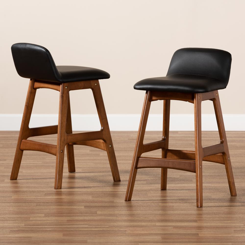Leather Upholstered and Walnut Brown Finished Wood 2-Piece Counter Stool Set. Picture 15