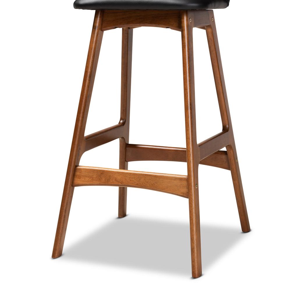 Leather Upholstered and Walnut Brown Finished Wood 2-Piece Bar Stool Set. Picture 13
