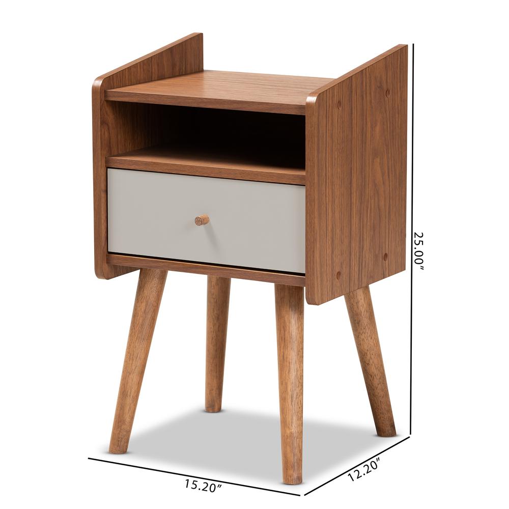 Two-Tone Grey and Walnut Brown Finished Wood 1-Drawer Nightstand. Picture 18