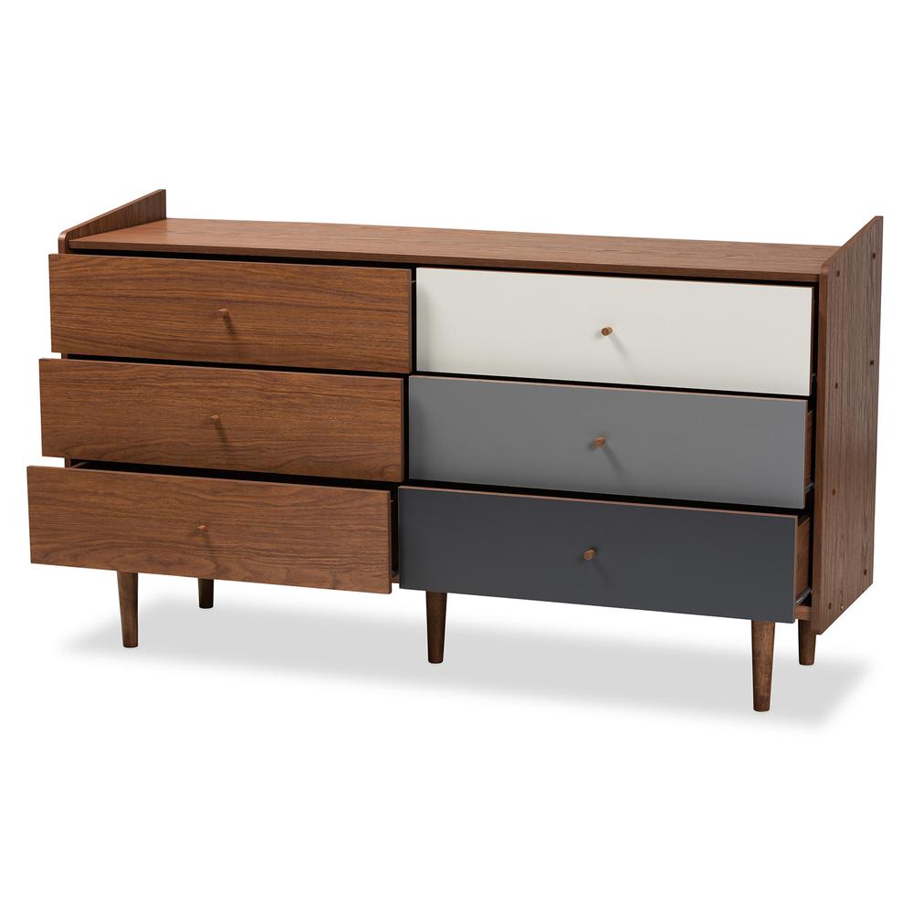 Multicolor Walnut Brown and Grey Gradient Finished Wood 6-Drawer Dresser. Picture 11