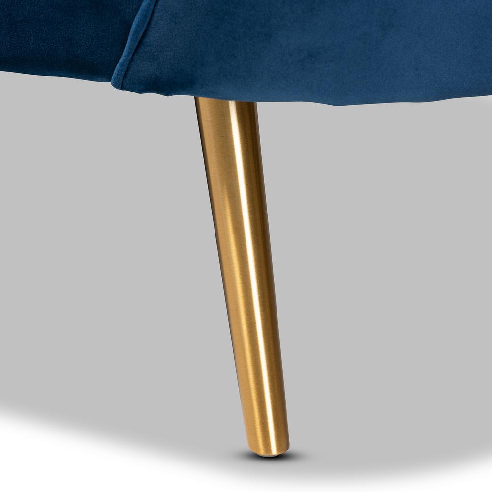 Kailyn Glam and Luxe Navy Blue Velvet Fabric Upholstered and Gold Finished Sofa. Picture 15