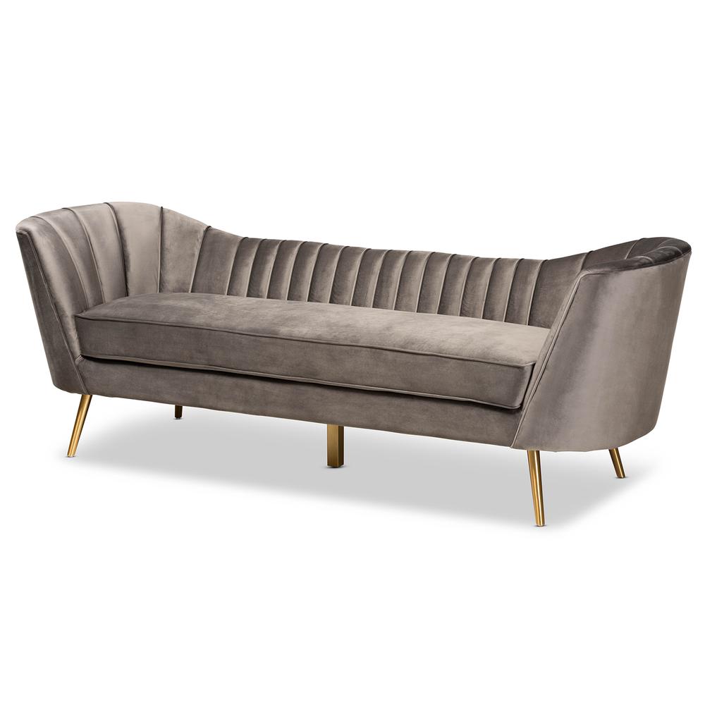 Kailyn Glam and Luxe Grey Velvet Fabric Upholstered and Gold Finished Sofa. Picture 10