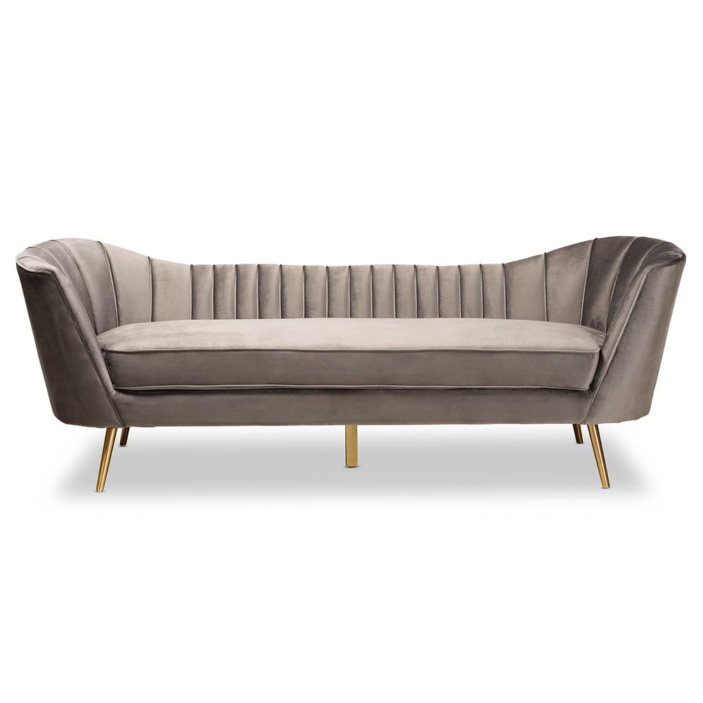 Kailyn Glam and Luxe Grey Velvet Fabric Upholstered and Gold Finished Sofa. Picture 11