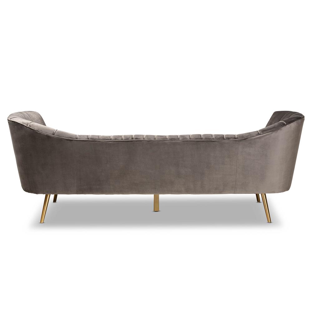 Kailyn Glam and Luxe Grey Velvet Fabric Upholstered and Gold Finished Sofa. Picture 13