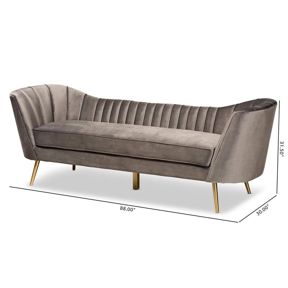 Kailyn Glam and Luxe Grey Velvet Fabric Upholstered and Gold Finished Sofa. Picture 18