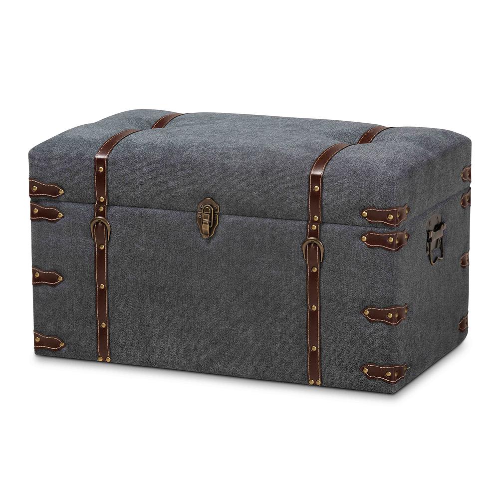 Transitional Grey Fabric Upholstered Storage Trunk Ottoman. Picture 12