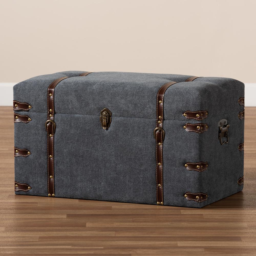 Transitional Grey Fabric Upholstered Storage Trunk Ottoman. Picture 21