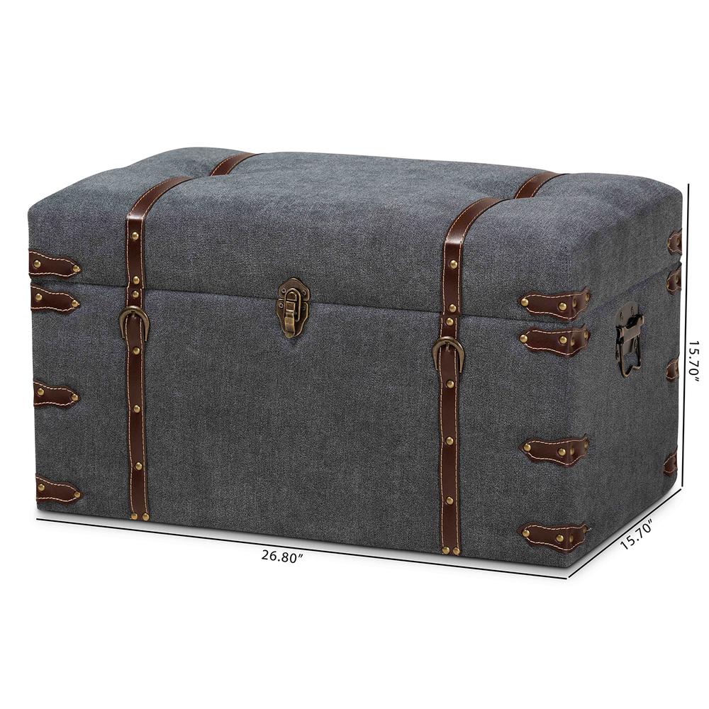 Transitional Grey Fabric Upholstered Storage Trunk Ottoman. Picture 22