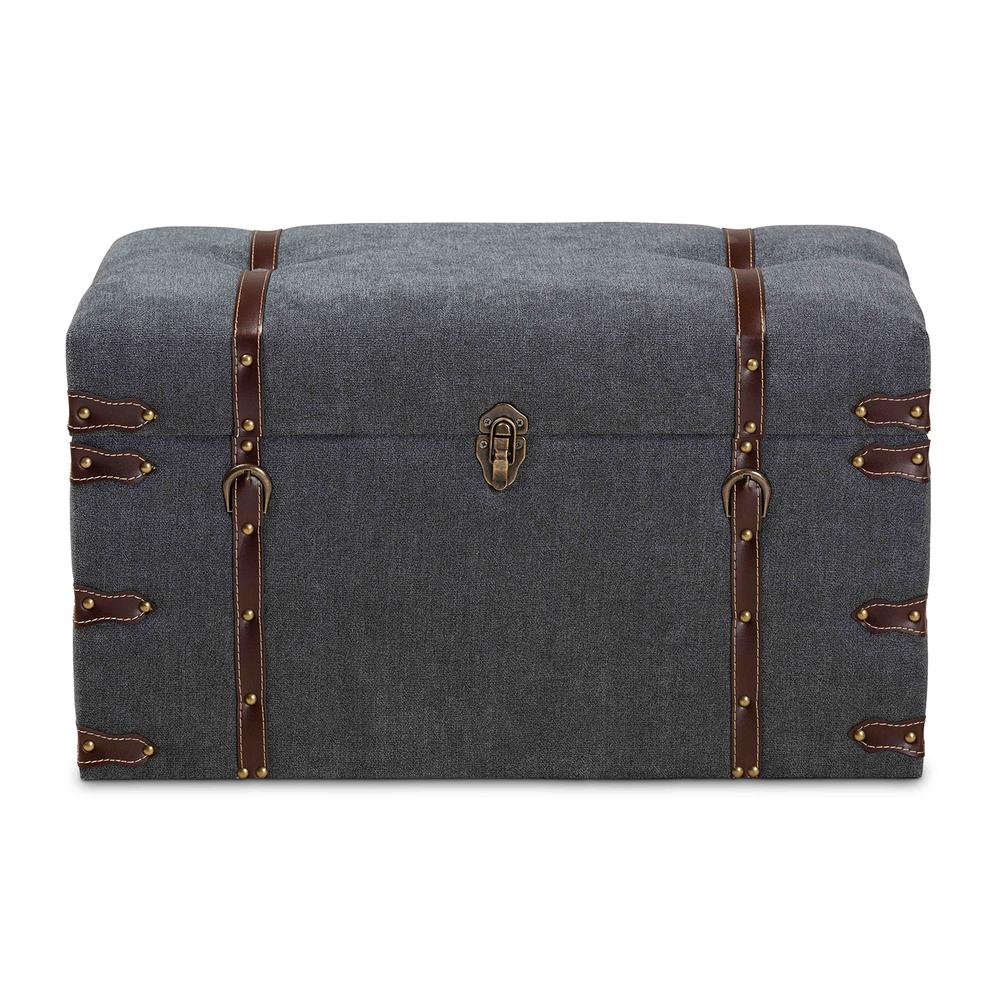 Transitional Grey Fabric Upholstered Storage Trunk Ottoman. Picture 14