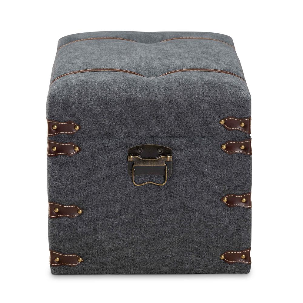 Transitional Grey Fabric Upholstered Storage Trunk Ottoman. Picture 15