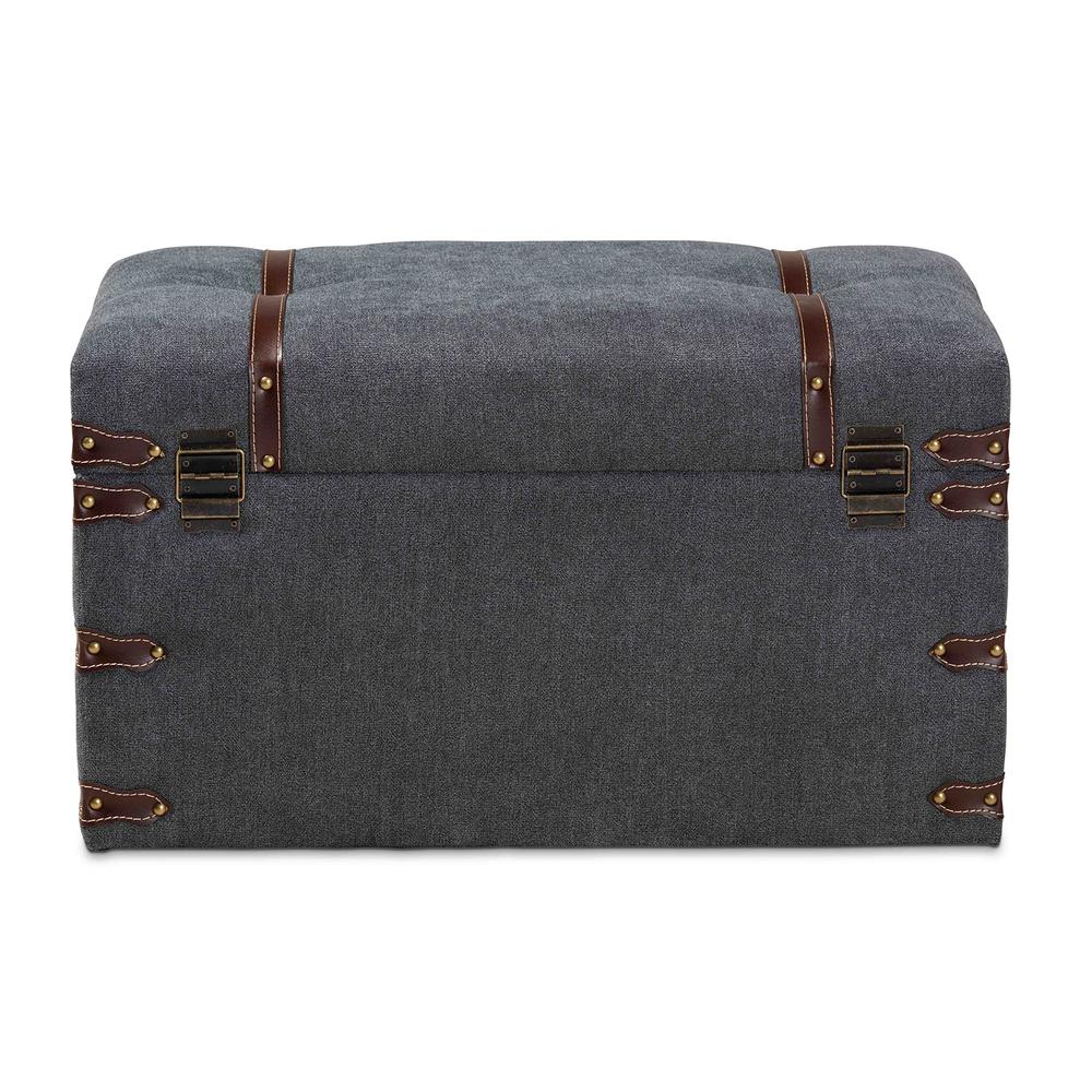 Transitional Grey Fabric Upholstered Storage Trunk Ottoman. Picture 16