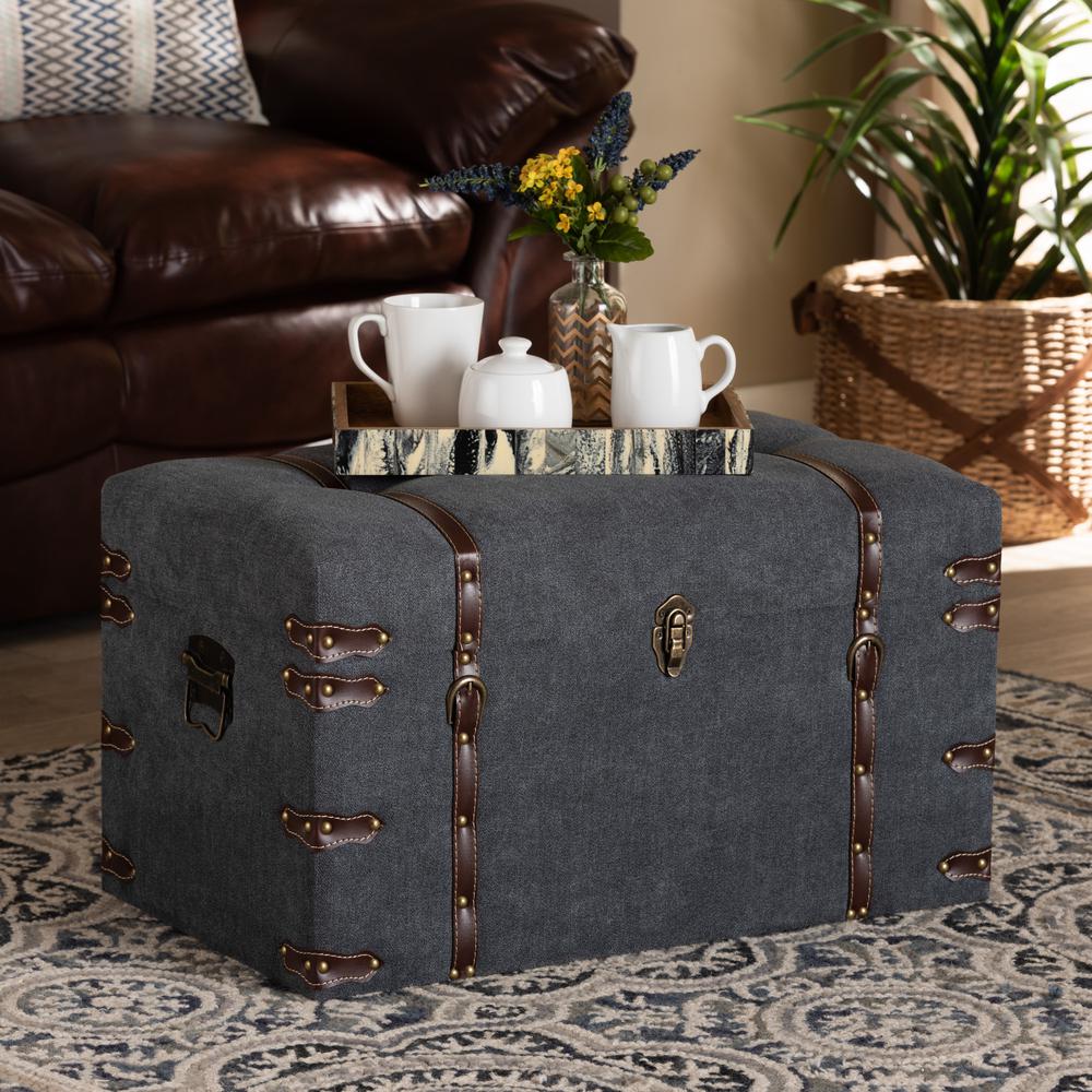 Transitional Grey Fabric Upholstered Storage Trunk Ottoman. Picture 19