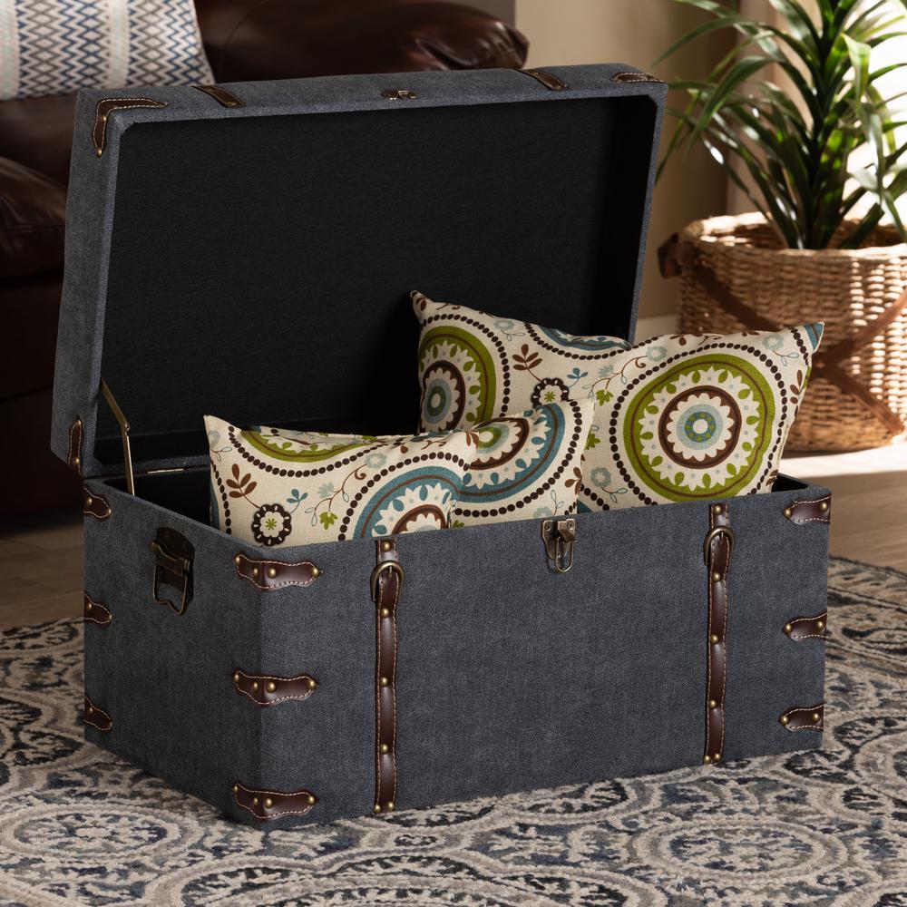 Transitional Grey Fabric Upholstered Storage Trunk Ottoman. Picture 20