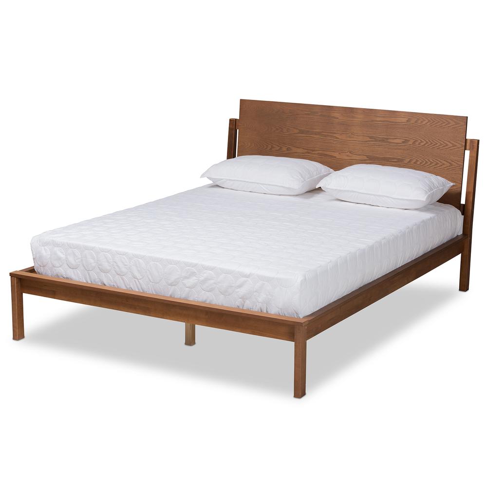 Giuseppe Modern and Contemporary Walnut Brown Finished Full Size Platform Bed. Picture 11